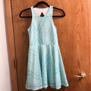 White/Turquoise High Neck Dress